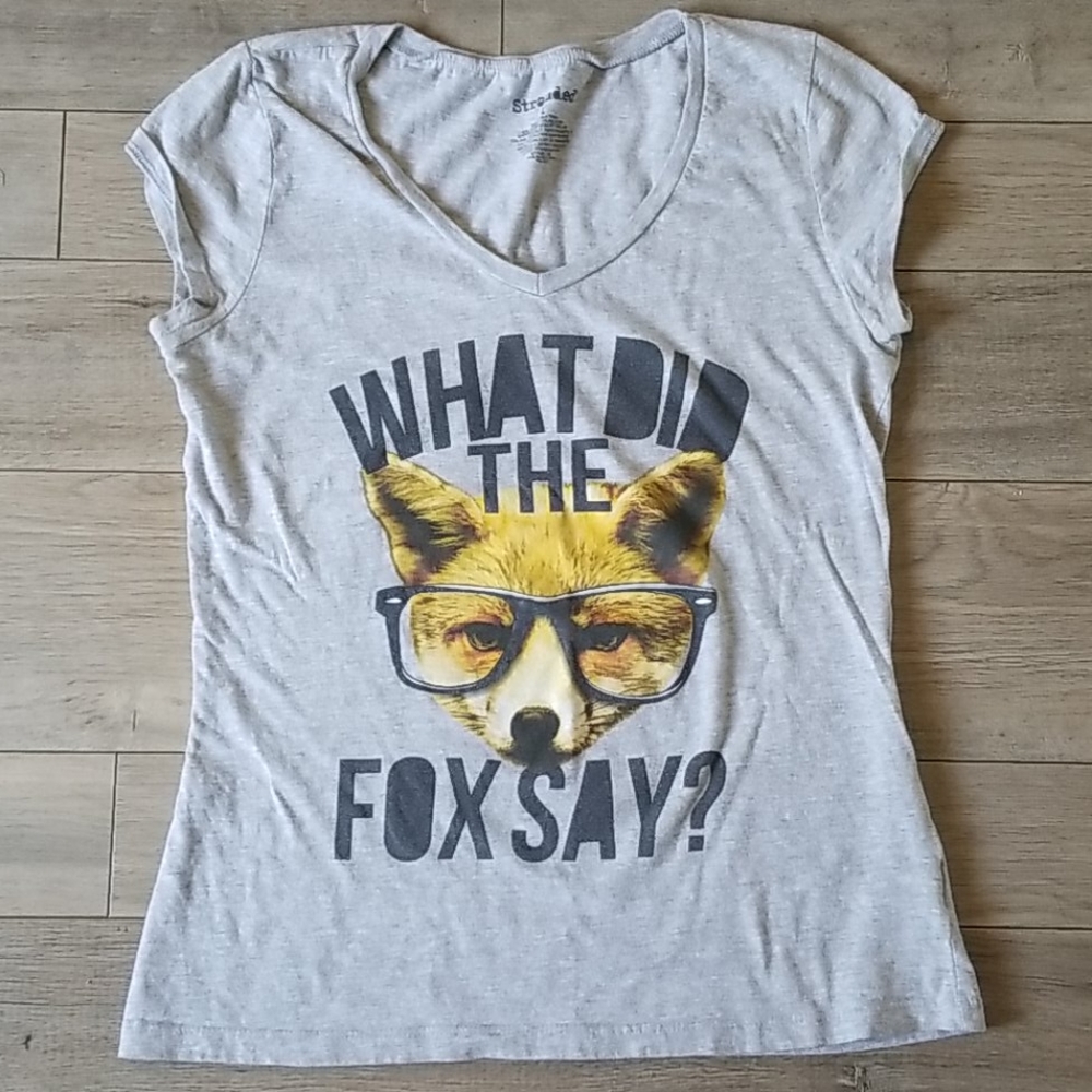 Stranded "What Did the Fox Say?" Gray V Neck Tee
